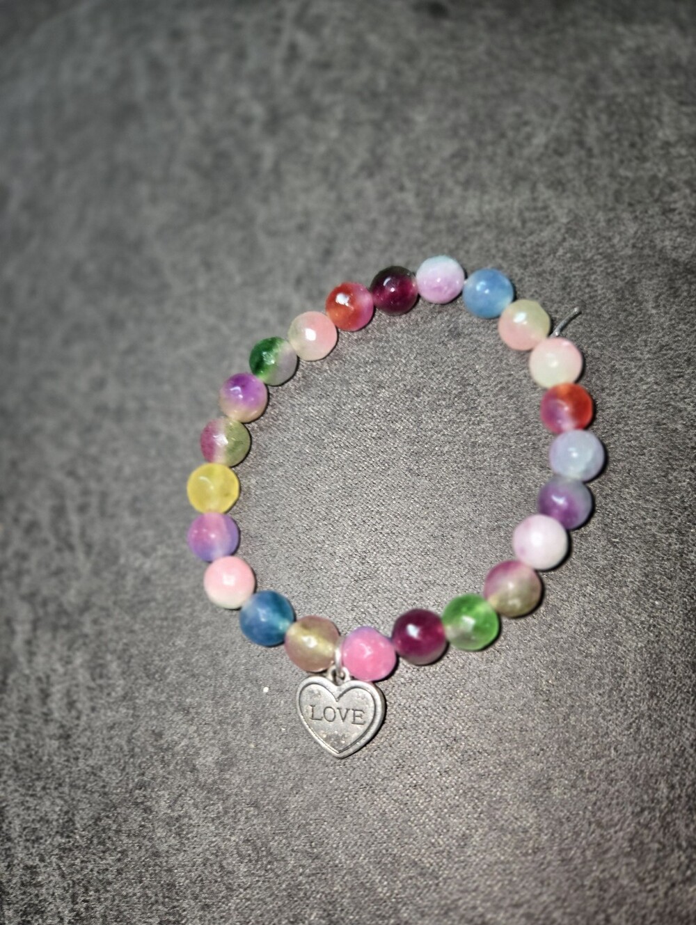 Handmade Candy Tourmaline Beaded Bracelet | Rainbow Crystal LOVE Charm 366